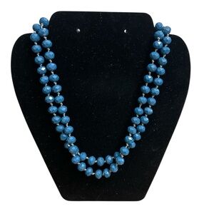 Vintage blue multi-strand necklace, w/ faceted beads & decorative toggle clasp
